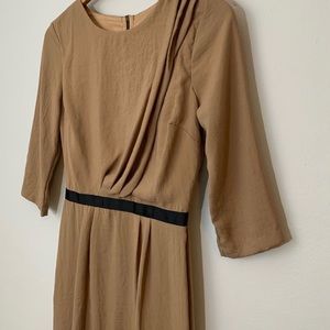 Topshop 🥖🥐 French Half Sleeve Shoulder Pleat Mini Camel Tan Dress